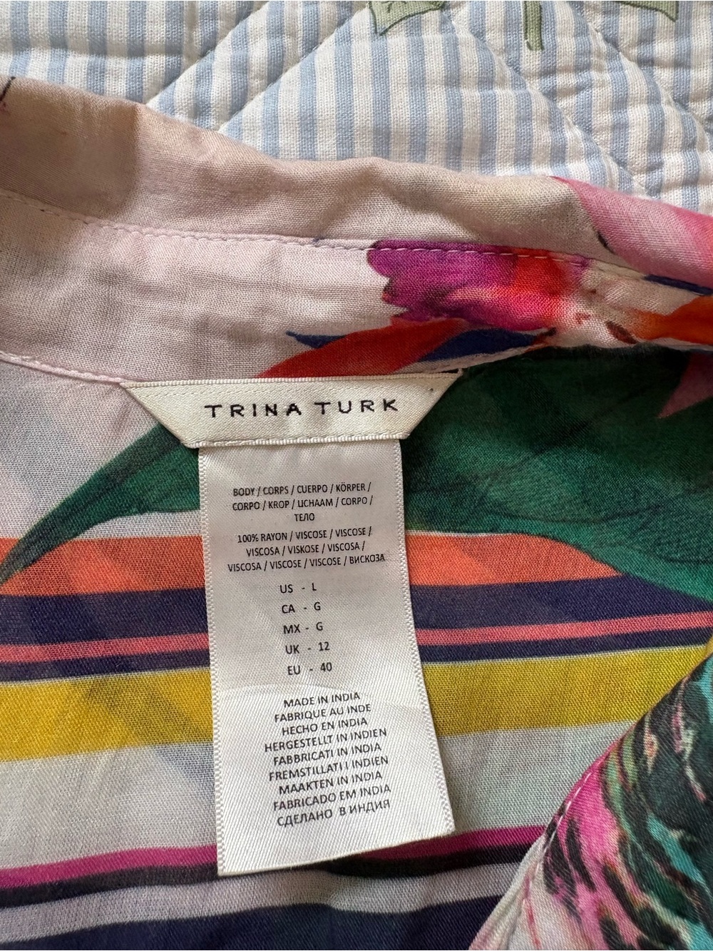 Trina Turk Rayon Bright Tropical Tunic Top Sz L - Picture 4 of 12